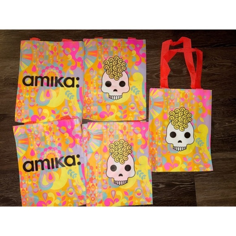 Amika Reusable Tote Shopping Bag Lot of 5 Sugar‎ Skull Logo hair care